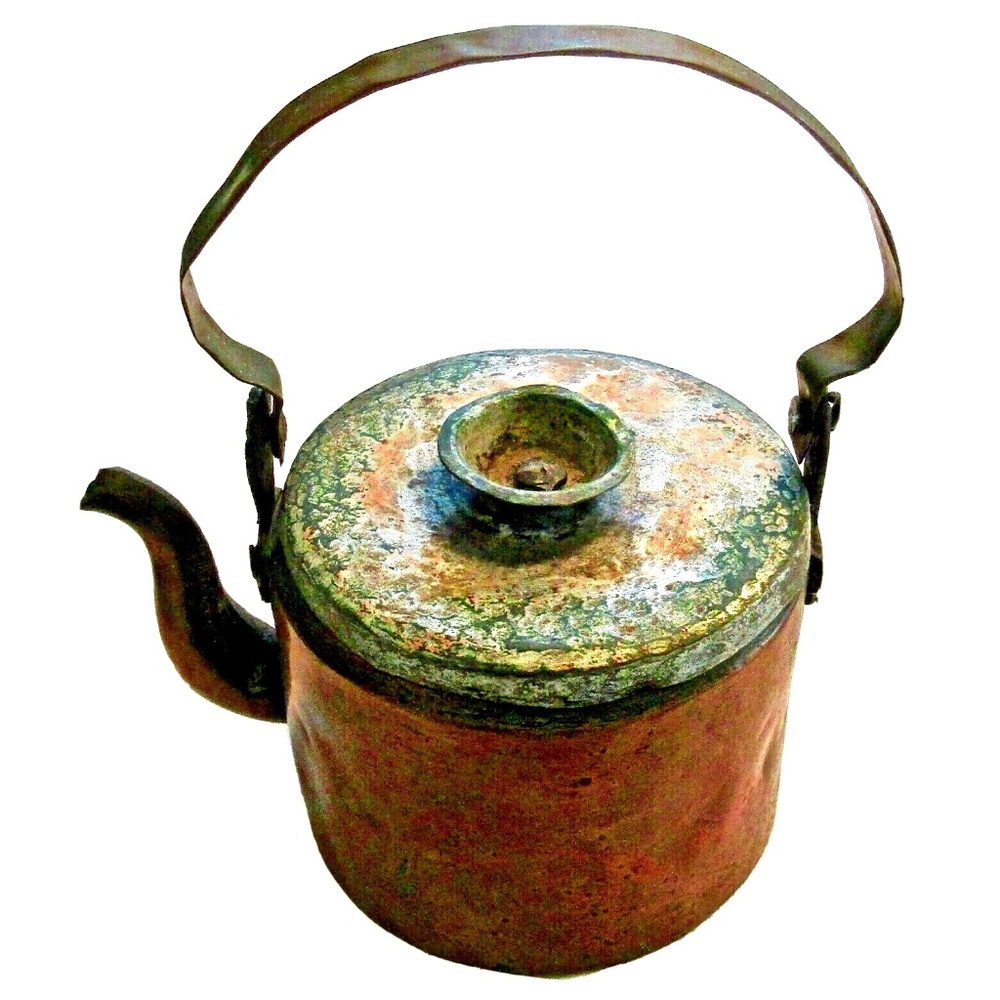 VINTAGE COPPER KETTLE with LID Handmade Rustic Primitive Country GREAT PATINA